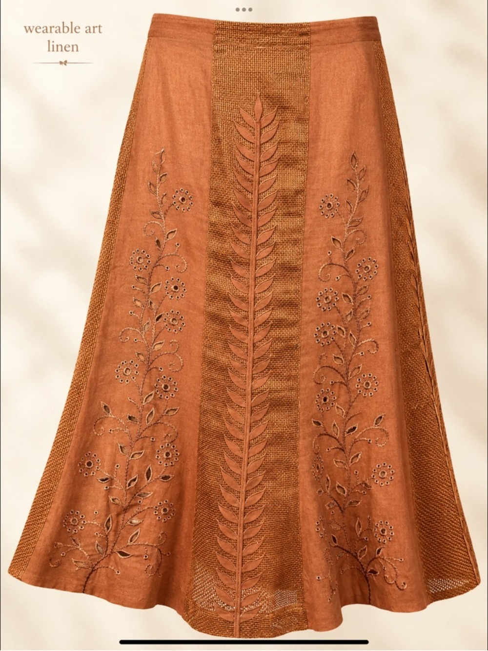 J Song Collection Linen Skirt 18 Embroidered Cutwork Boho Midi